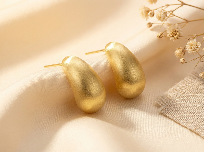 Boucles d'oreilles clous goutte en or brossé