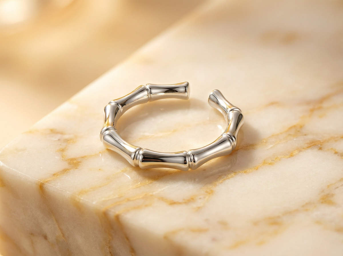 Bague ouverte en argent sterling motif bambou