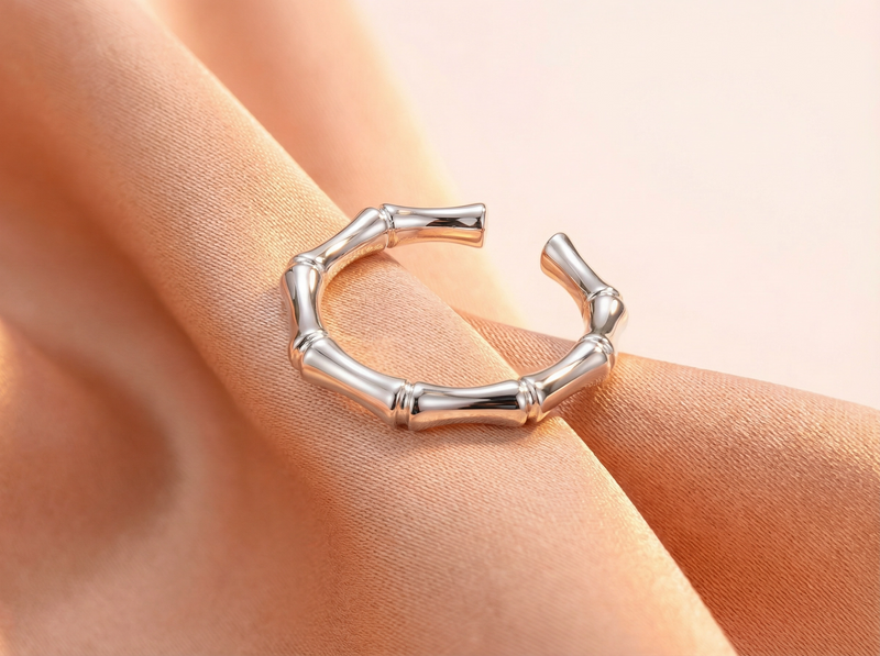 Bague ouverte en argent sterling motif bambou