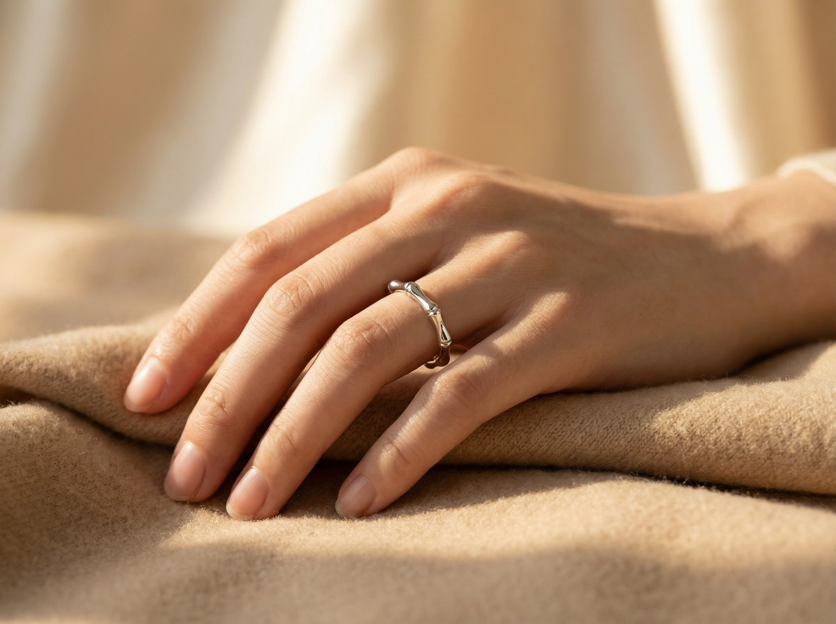 Bague ouverte en argent sterling motif bambou