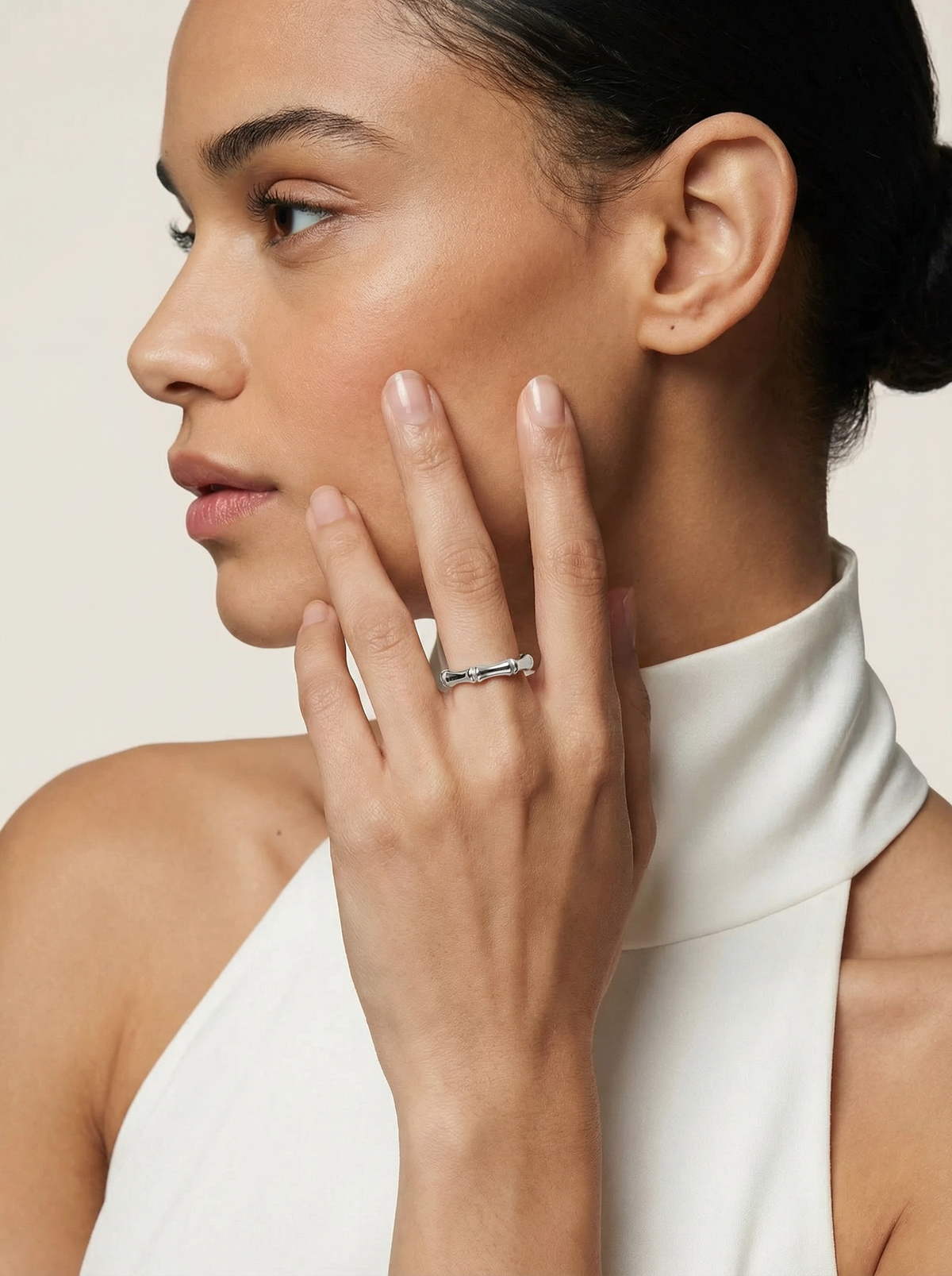 Bague ouverte en argent sterling motif bambou