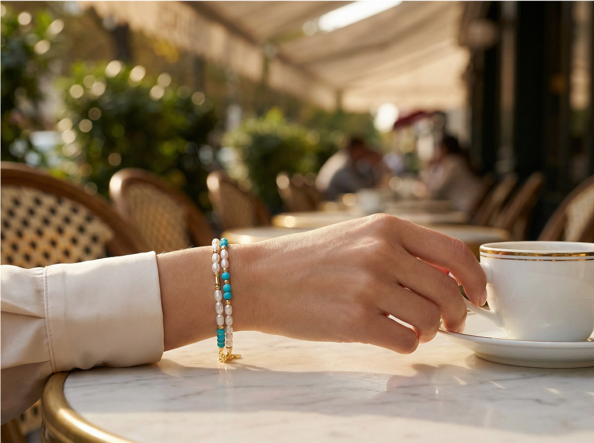 Bracelet Perles & Turquoises Dorées