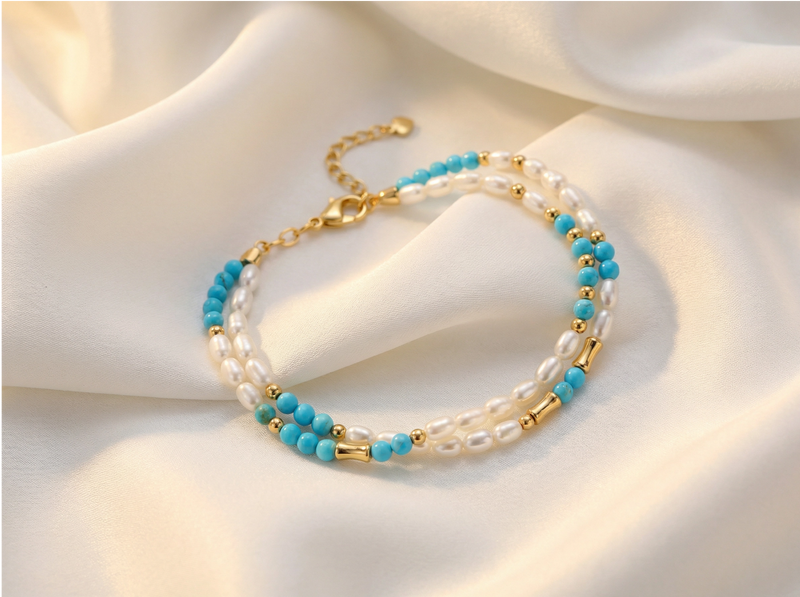 Bracelet Perles & Turquoises Dorées