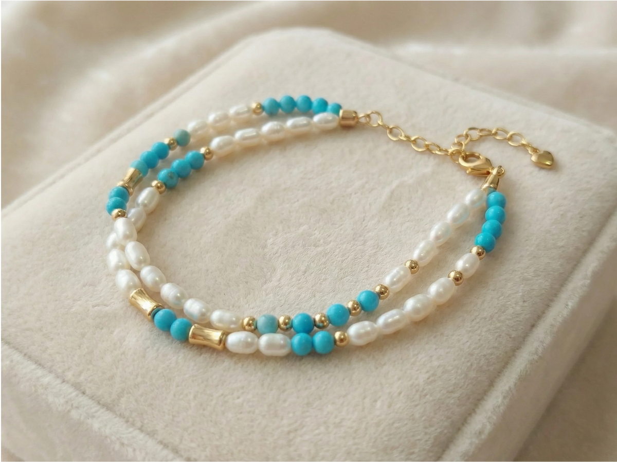 Bracelet Perles & Turquoises Dorées