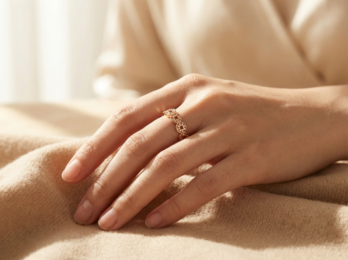 Bague ouverte Rose Gold Wealth Coin avec accents de cristal