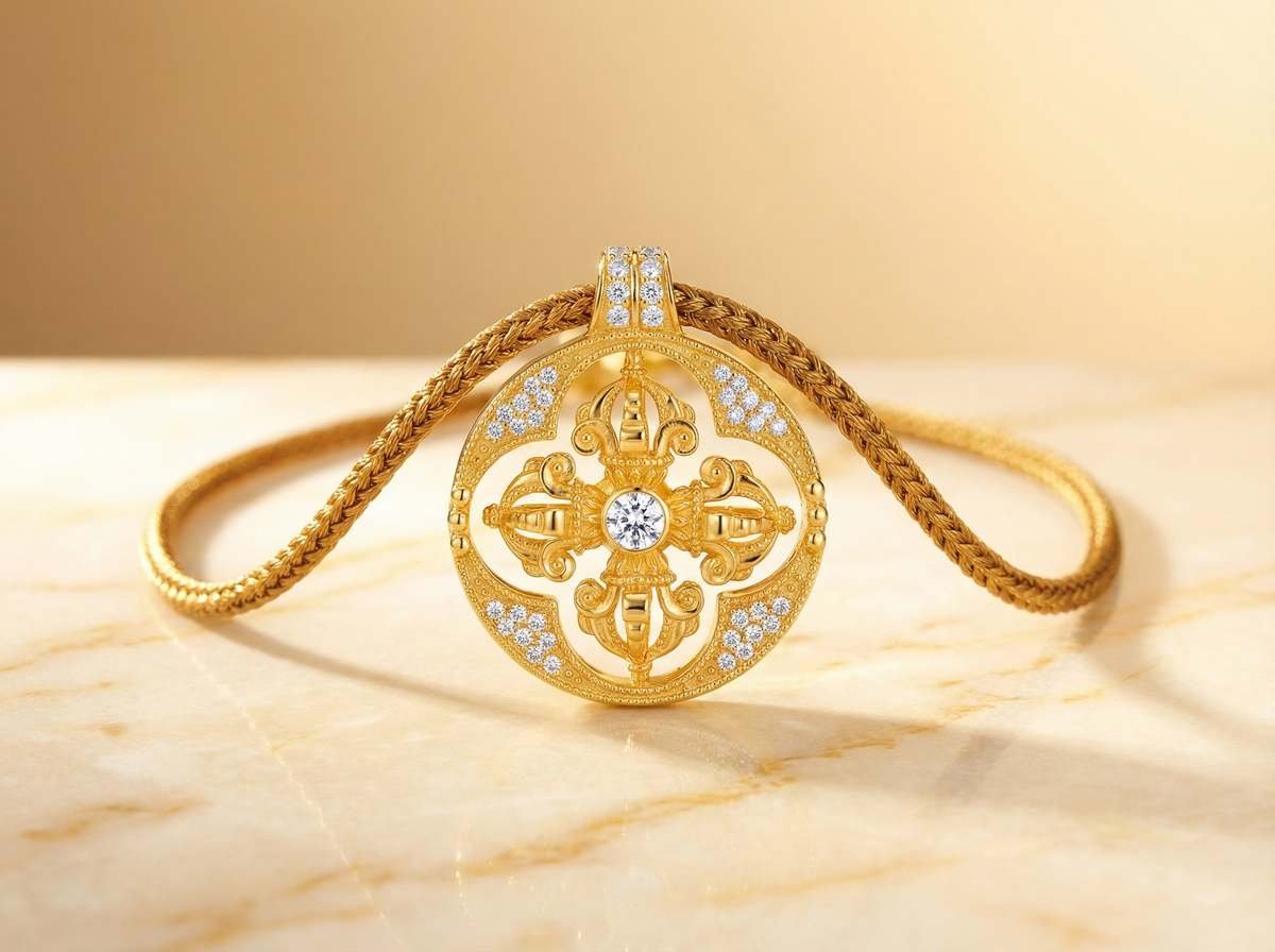 Pendentif Vajra ajouré à quatre pétales en or