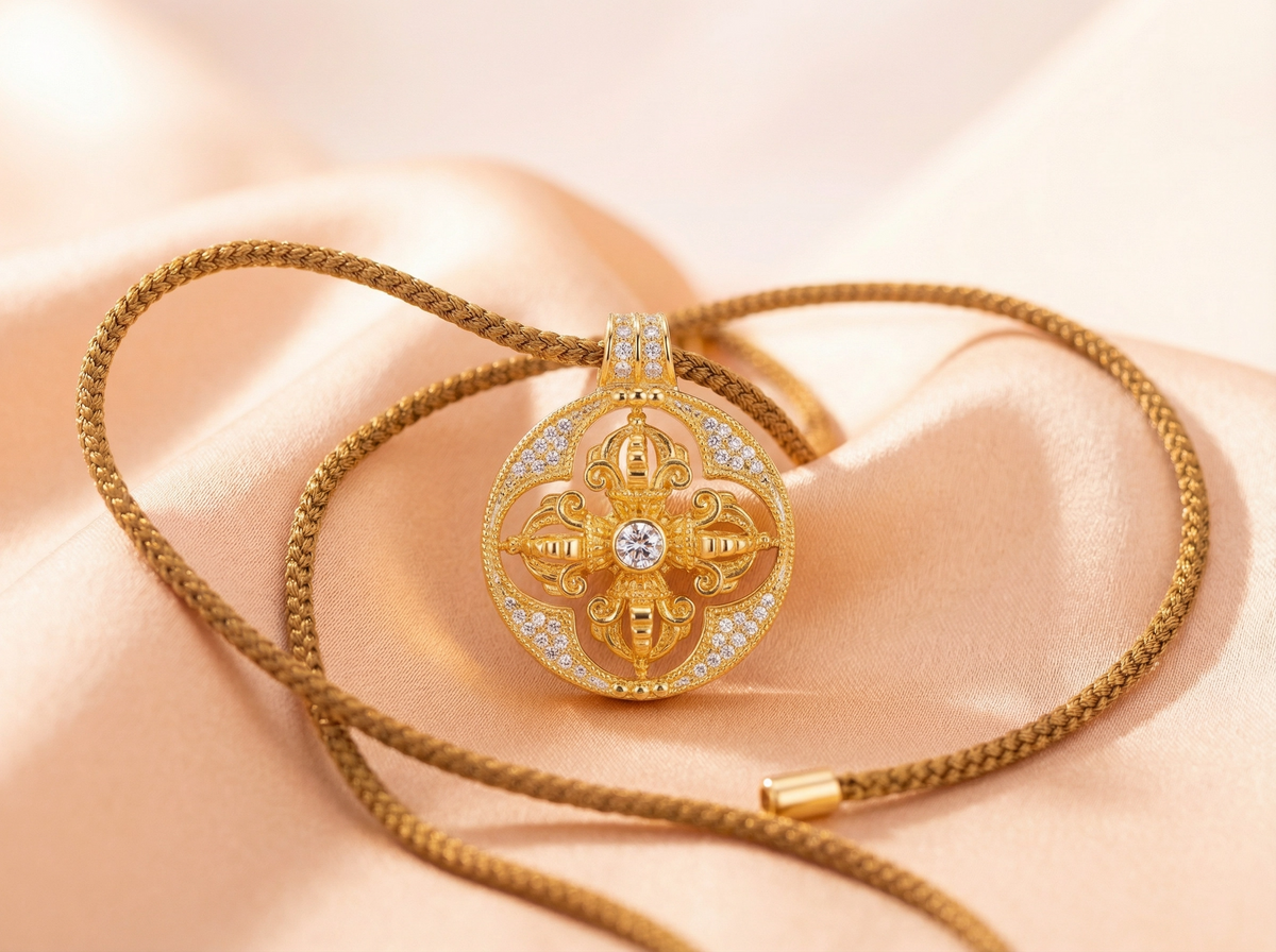 Pendentif Vajra ajouré à quatre pétales en or