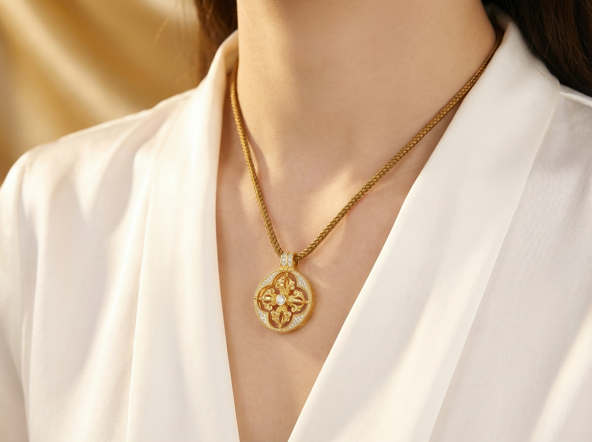 Pendentif Vajra ajouré à quatre pétales en or