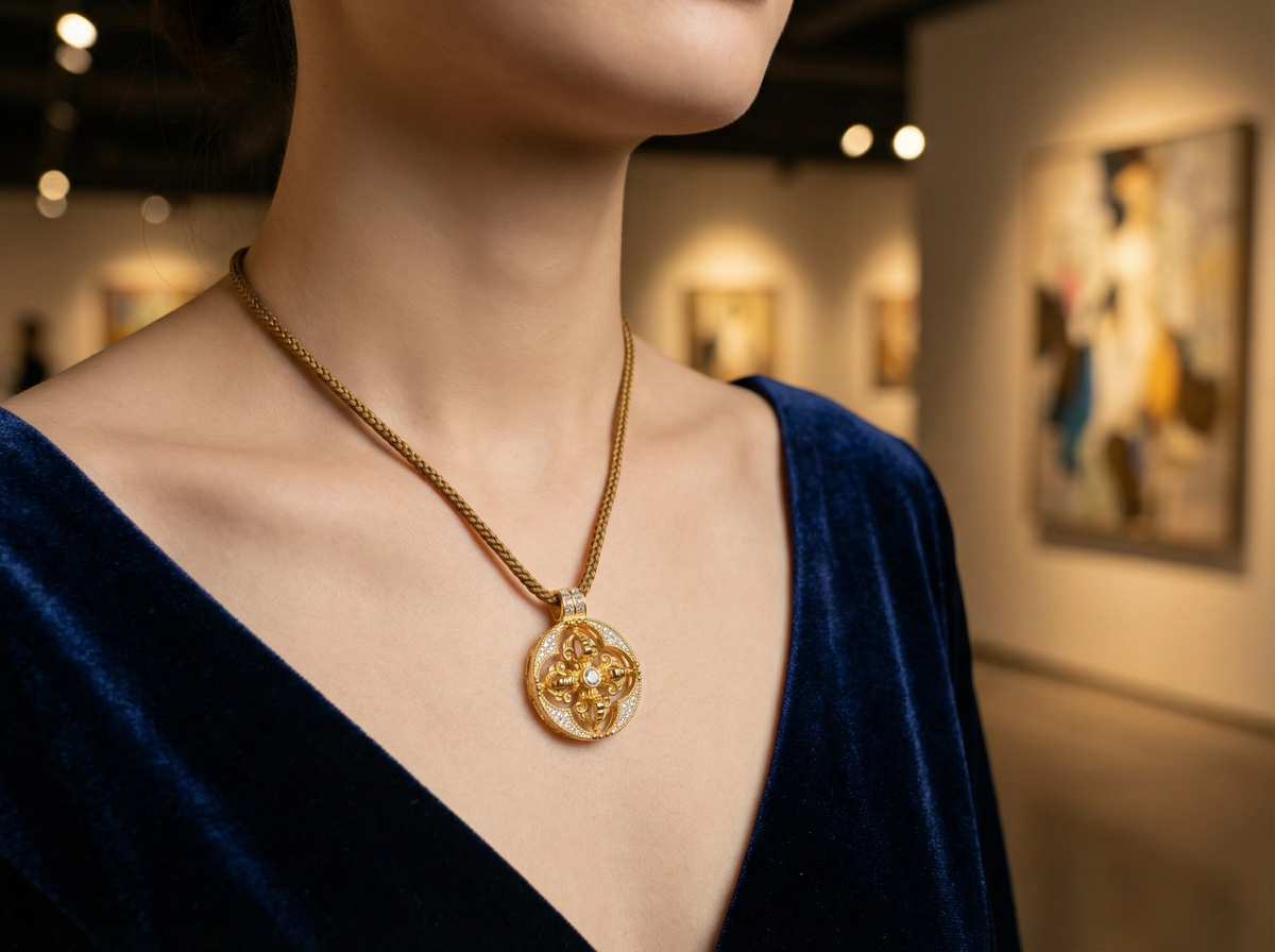 Pendentif Vajra ajouré à quatre pétales en or