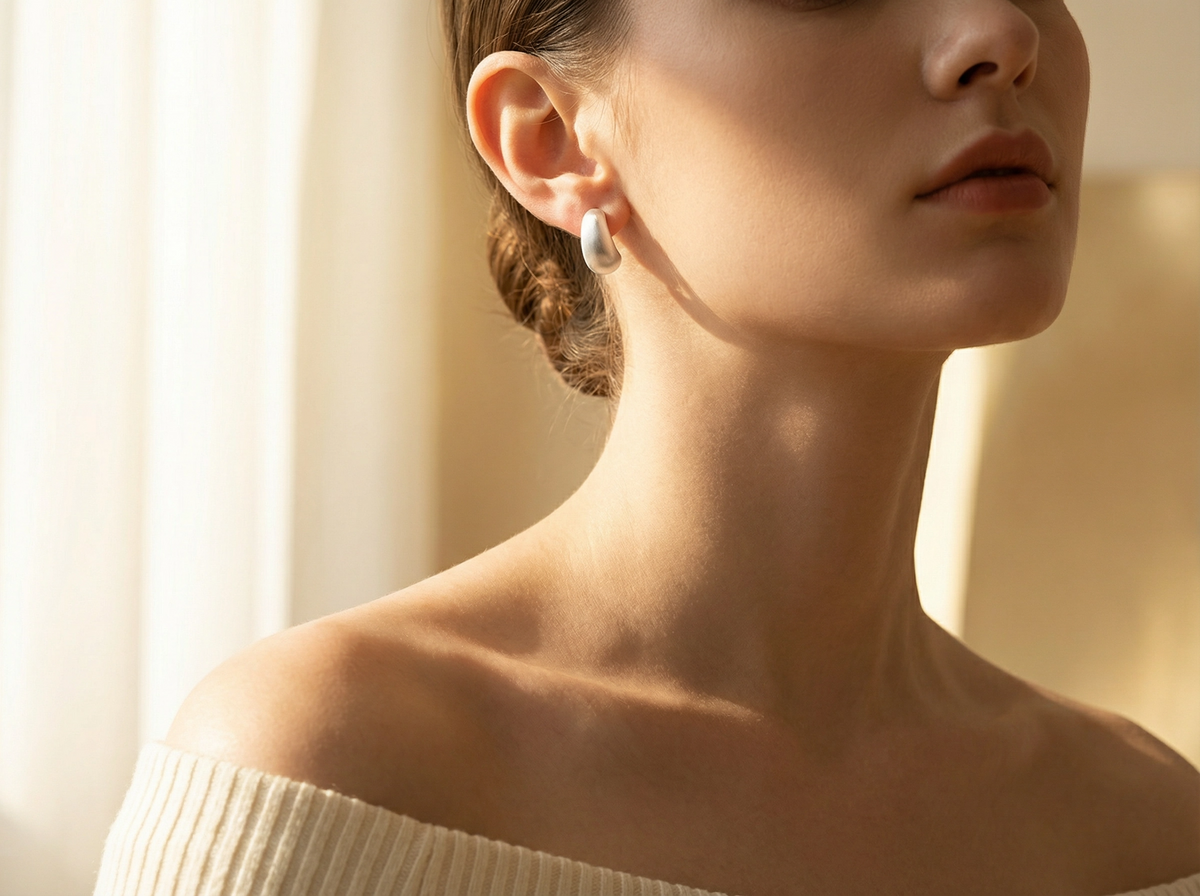 Boucles d'oreilles clous goutte en argent brossé