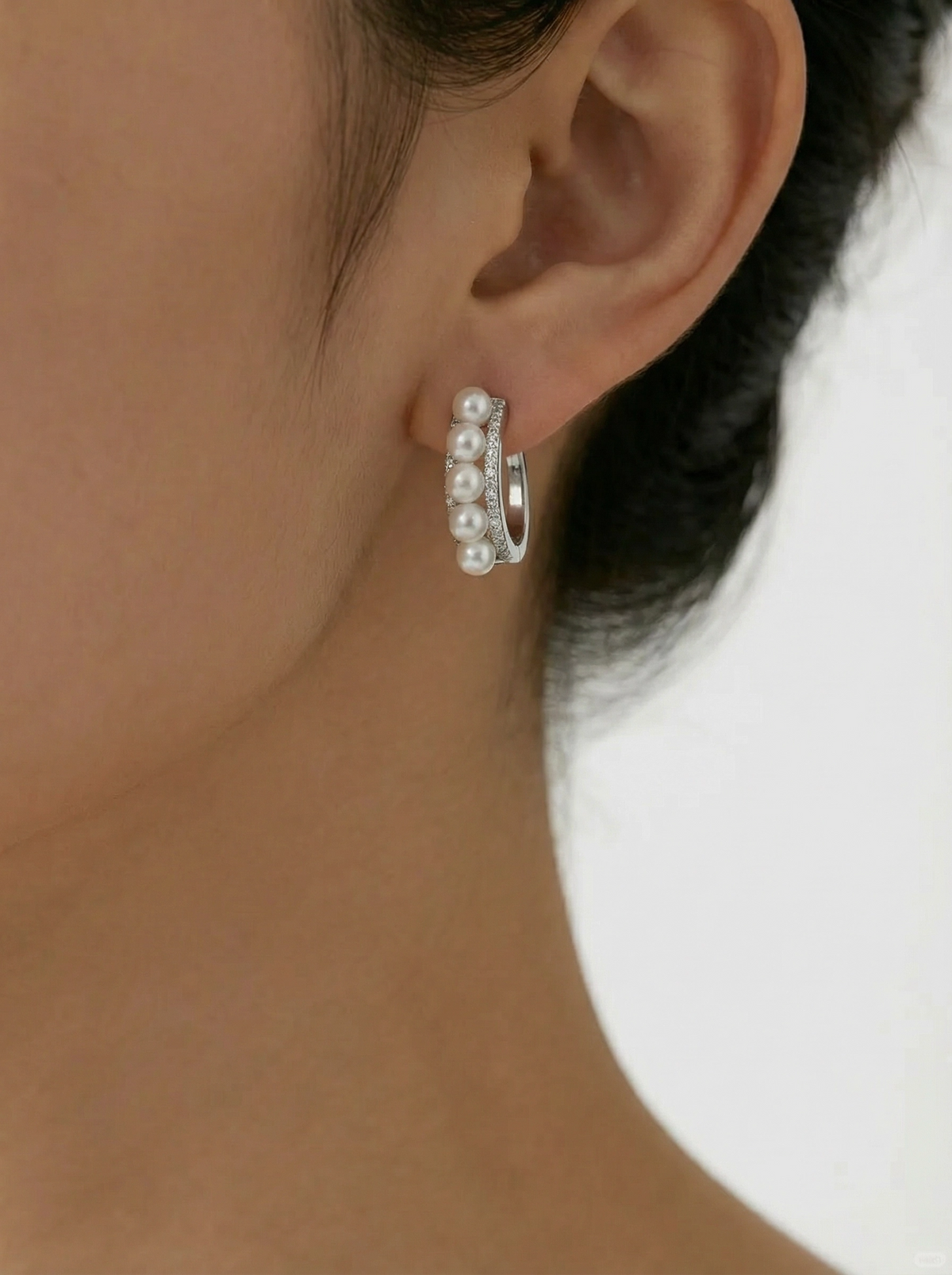 Perlage Pearl & Pave C-Hoop Earrings