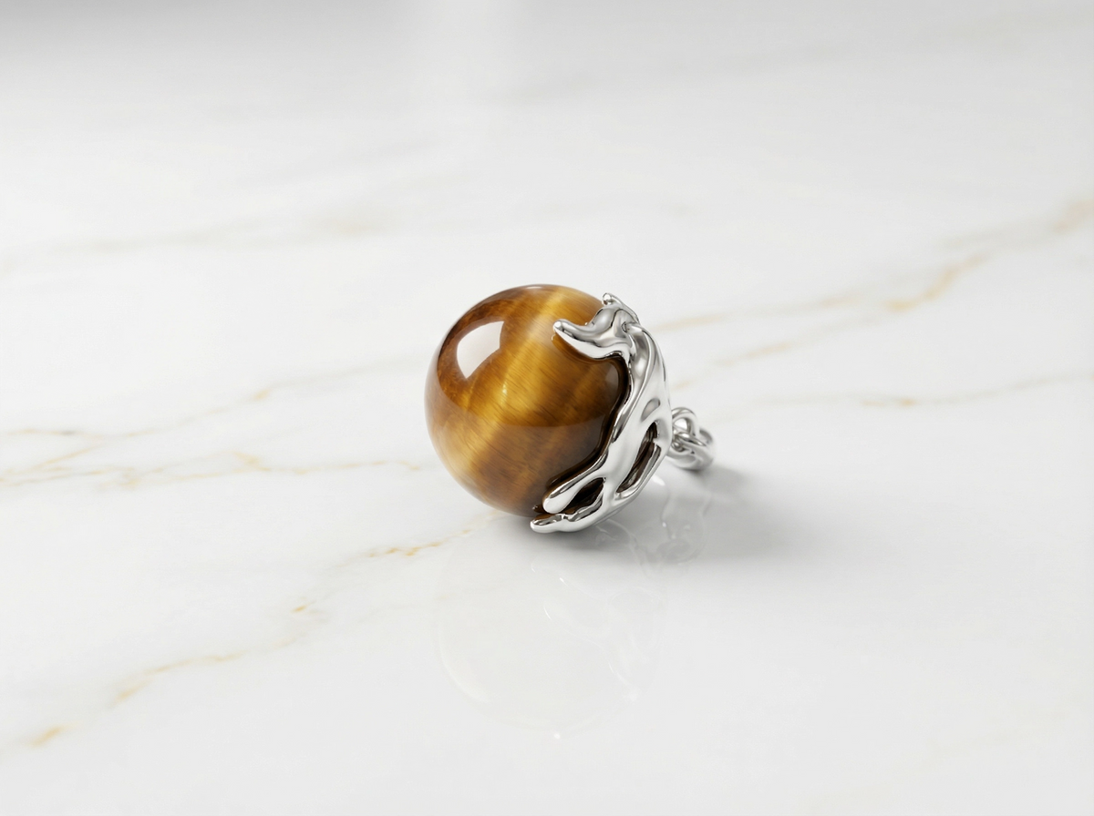 Boucles d'oreilles pendantes griffe œil de tigre argenté