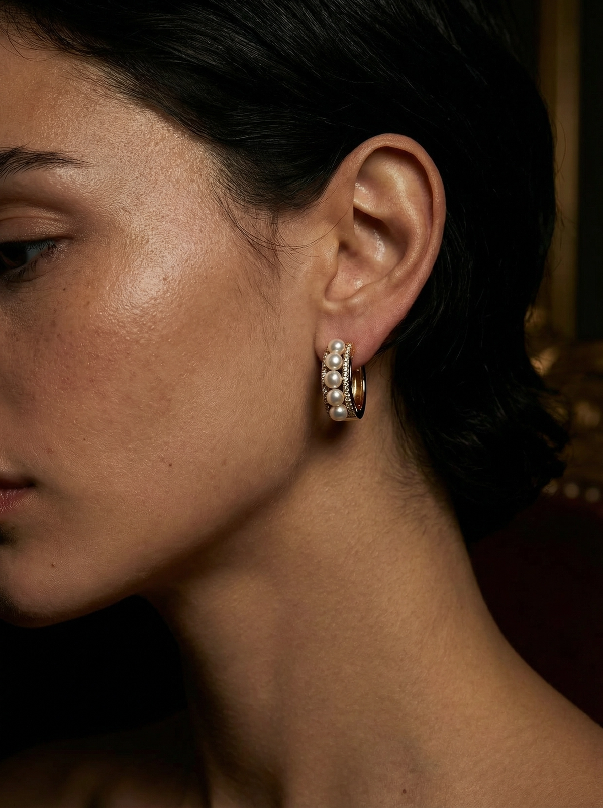 Perlage Pearl & Pavé CZ C-Hoop Earrings