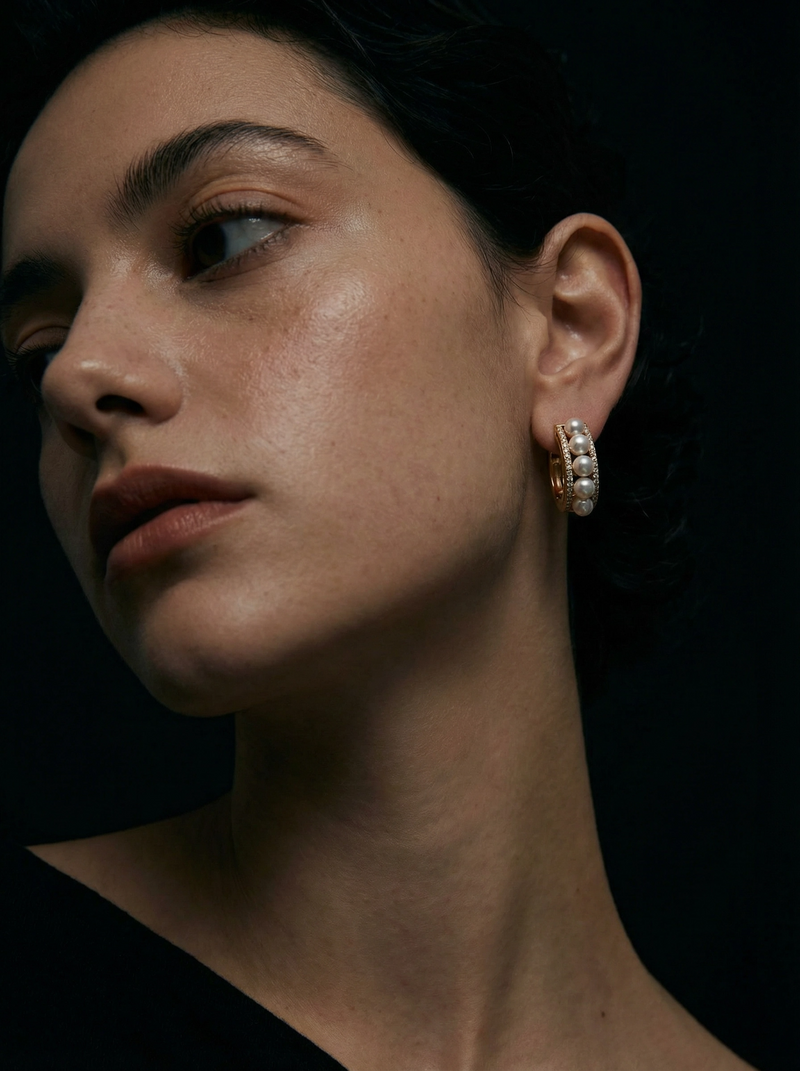 Perlage Pearl & Pavé CZ C-Hoop Earrings