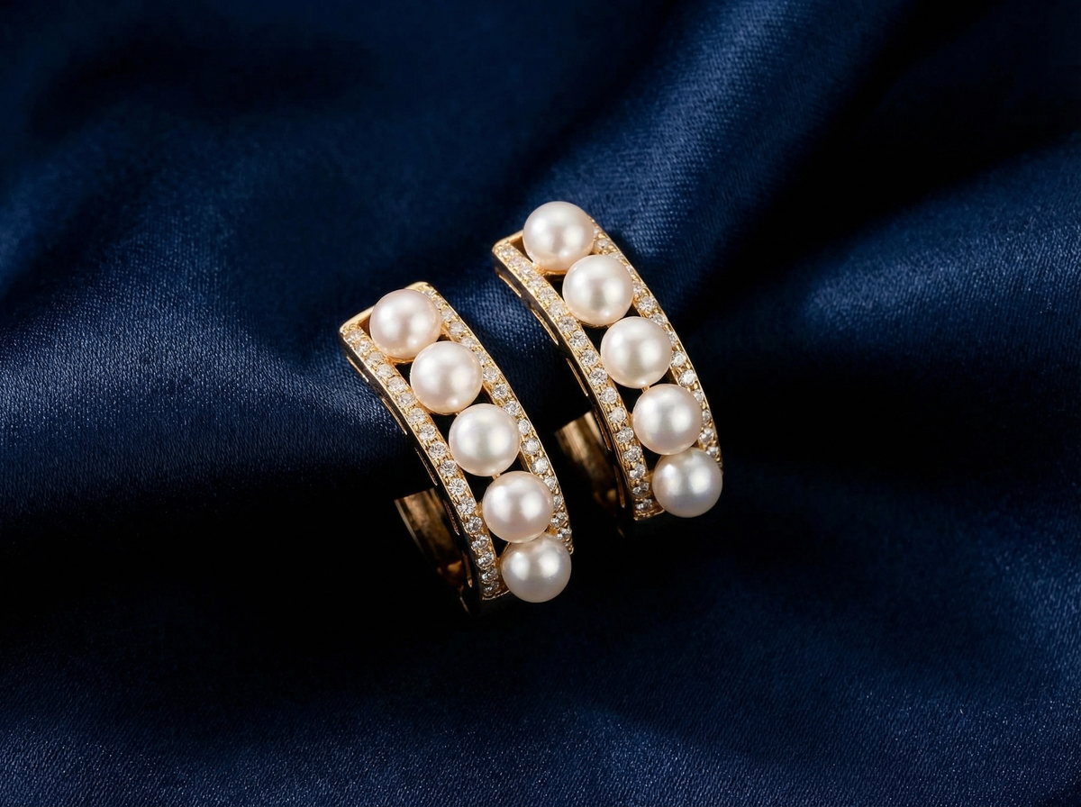 Perlage Pearl & Pavé CZ C-Hoop Earrings