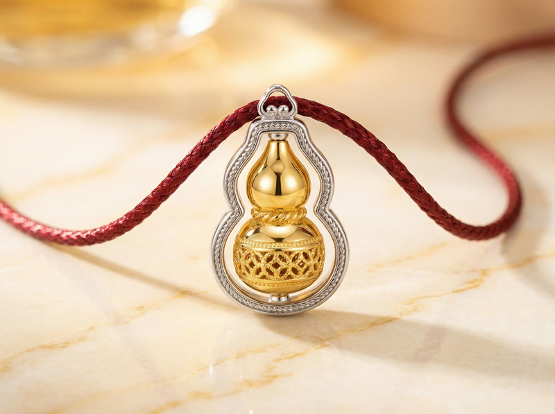 Pendentif Gourde Porte-Bonheur Or et Argent