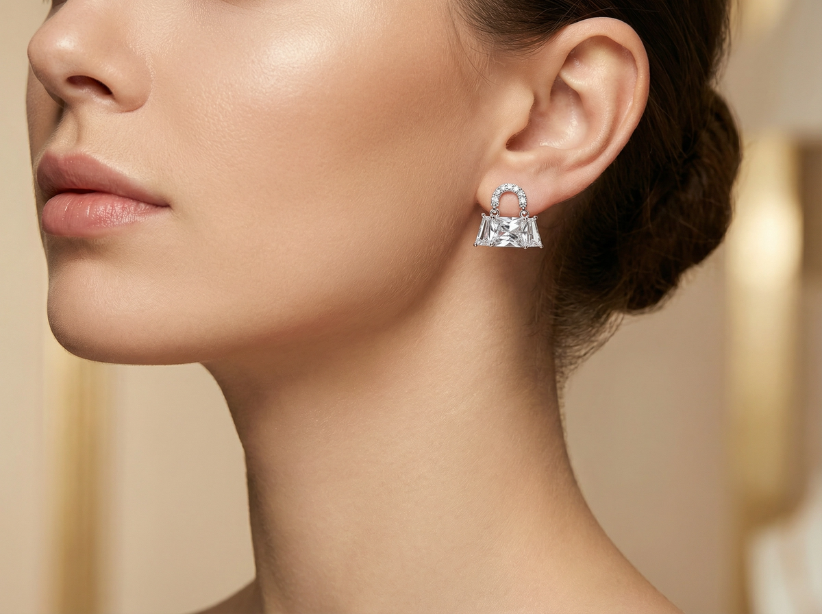 Boucles d'oreilles style diamant sac à main