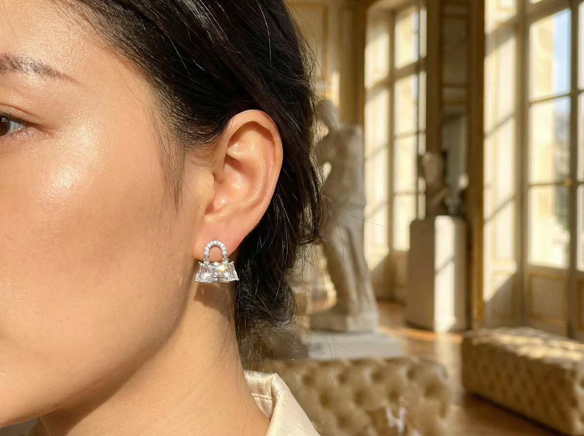 Boucles d'oreilles style diamant sac à main