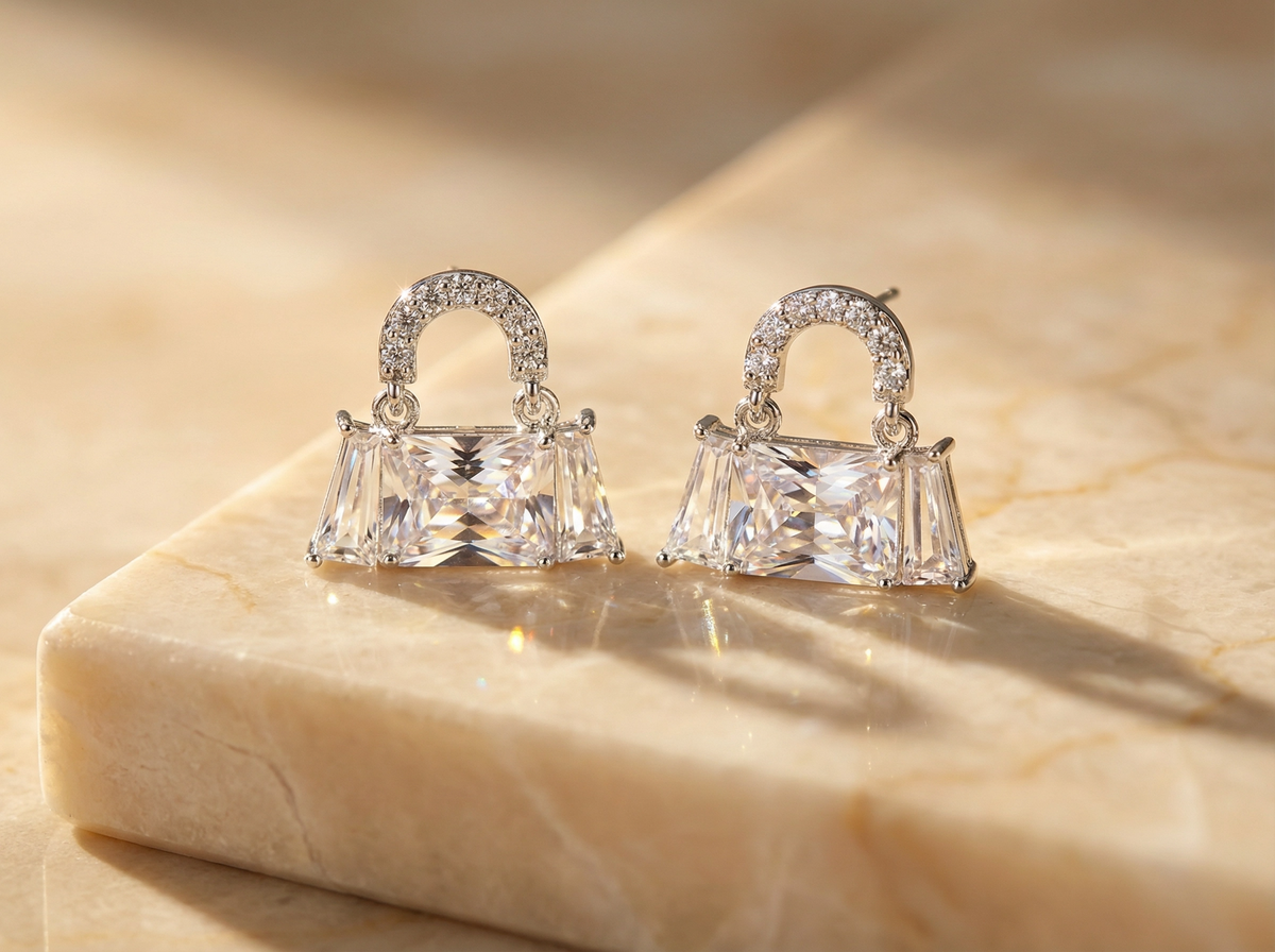 Boucles d'oreilles style diamant sac à main