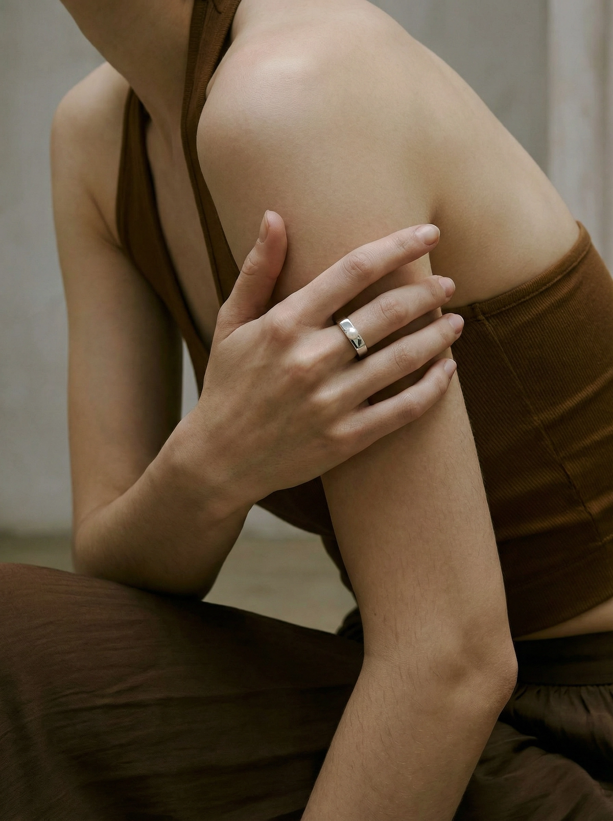 Perlage Single Pearl Open Cuff Ring