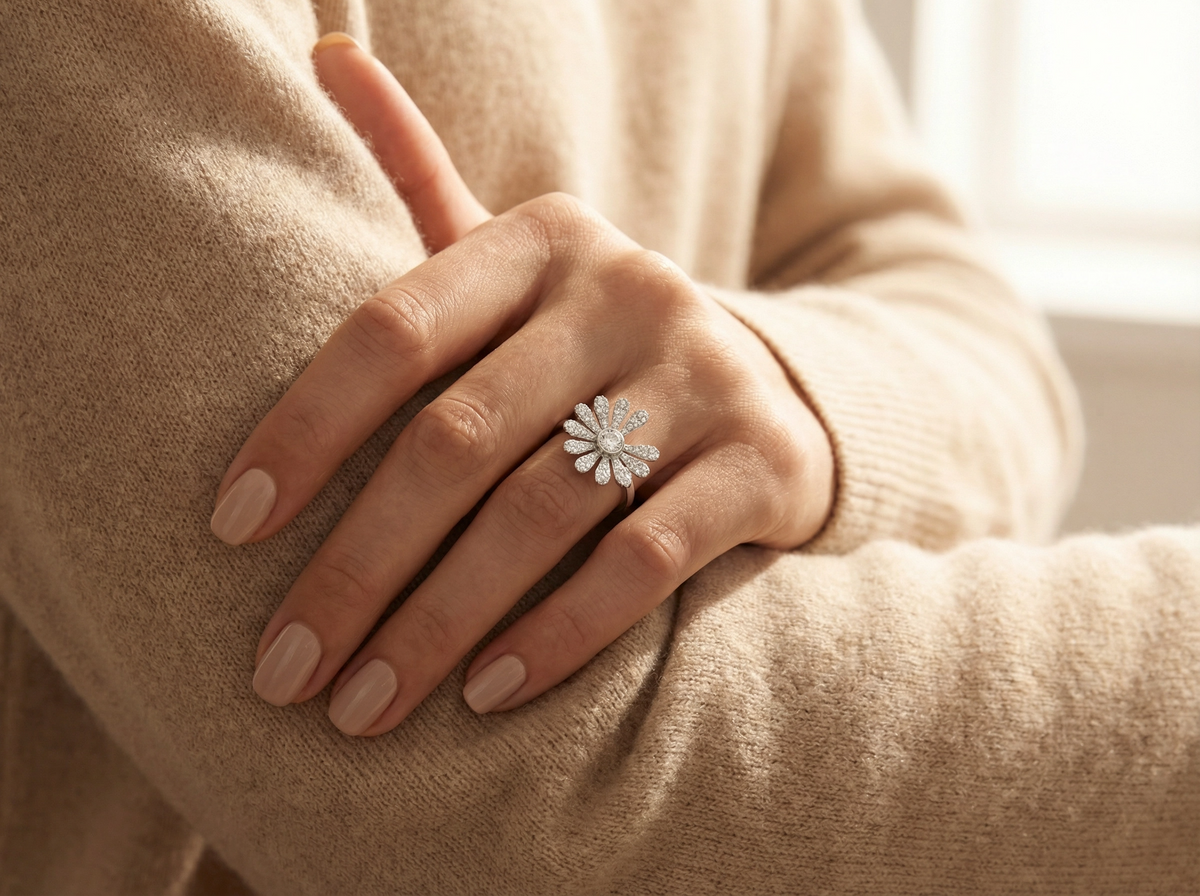 Bague originale en cristal Marguerite argentée