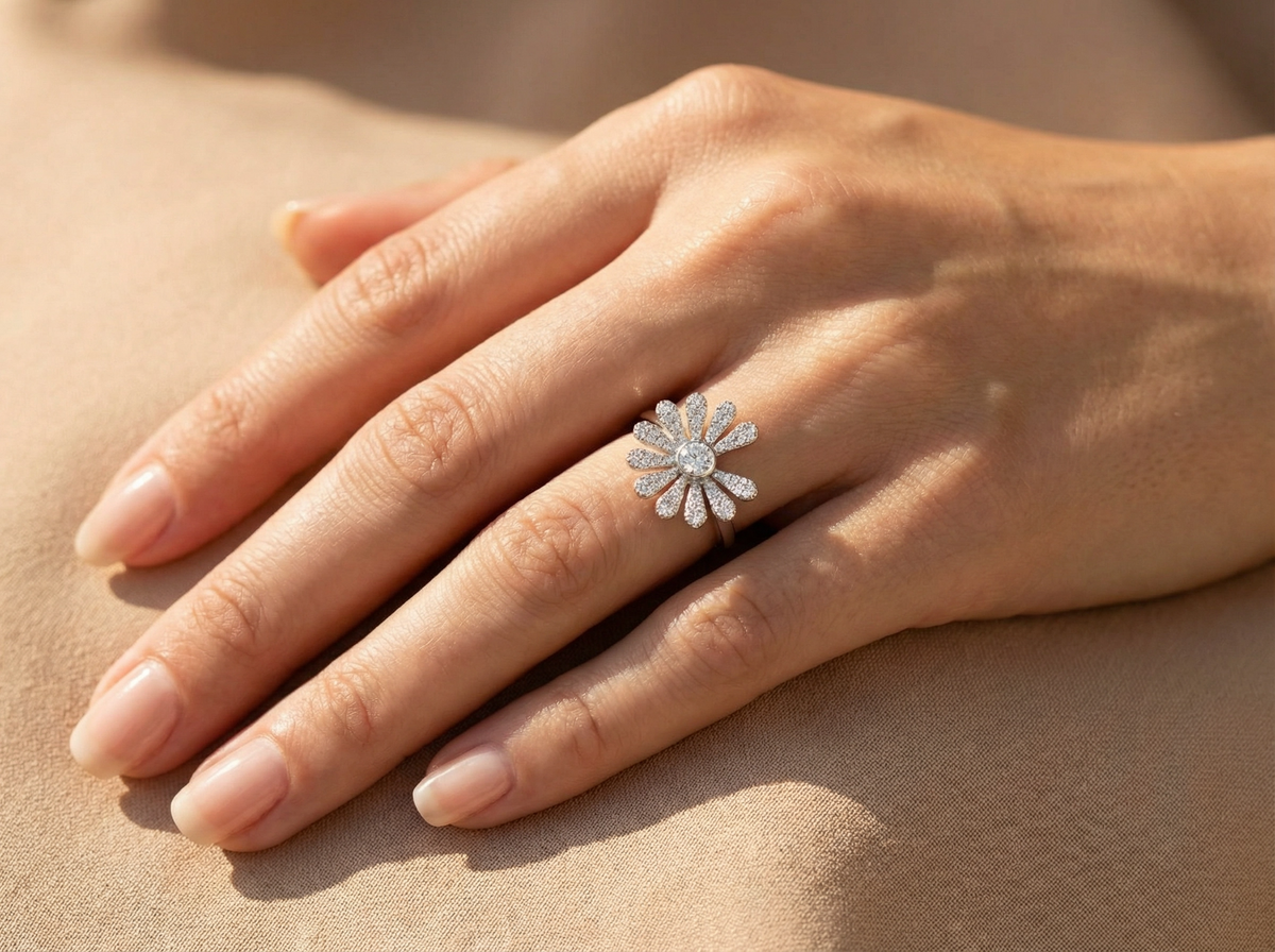 Bague originale en cristal Marguerite argentée