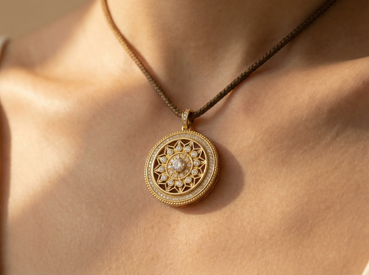 Collier avec pendentif médaillon étoile ajouré en plaqué or et oxyde de zirconium