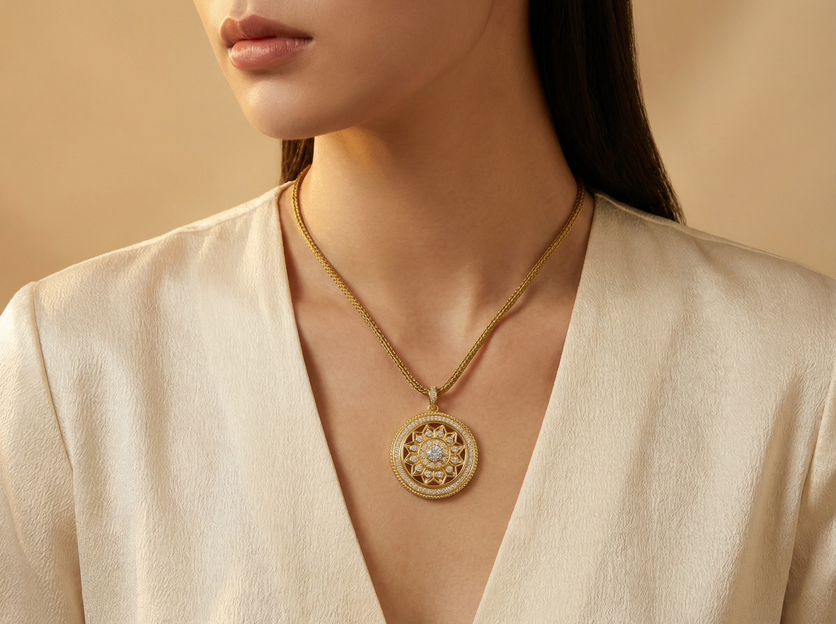 Collier avec pendentif médaillon étoile ajouré en plaqué or et oxyde de zirconium