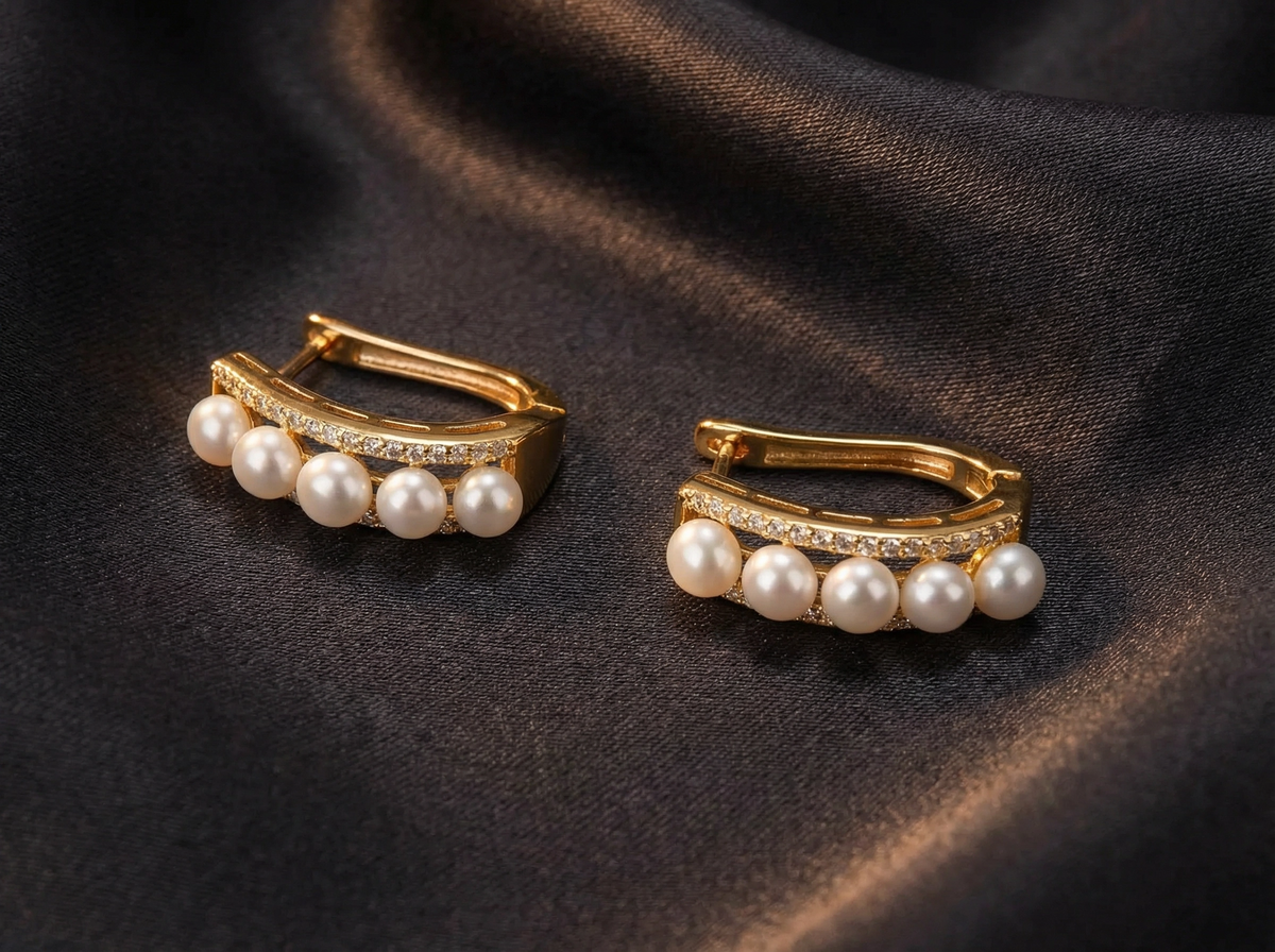 Perlage Pearl & Pavé CZ C-Hoop Earrings
