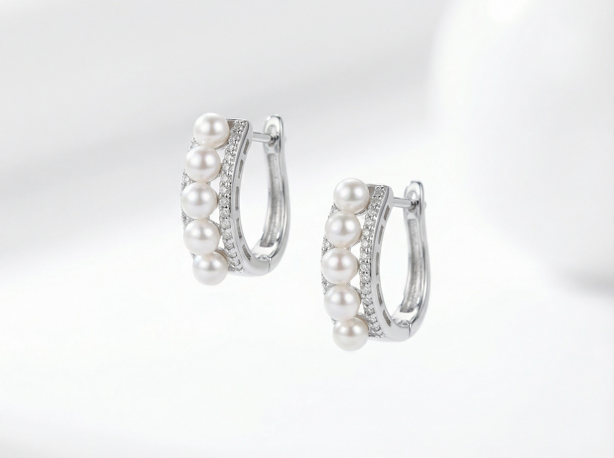 Perlage Pearl & Pave C-Hoop Earrings