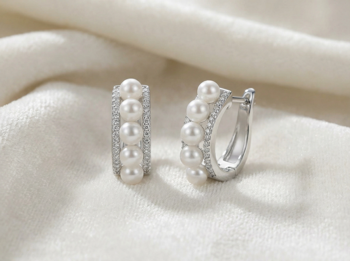 Perlage Pearl & Pave C-Hoop Earrings