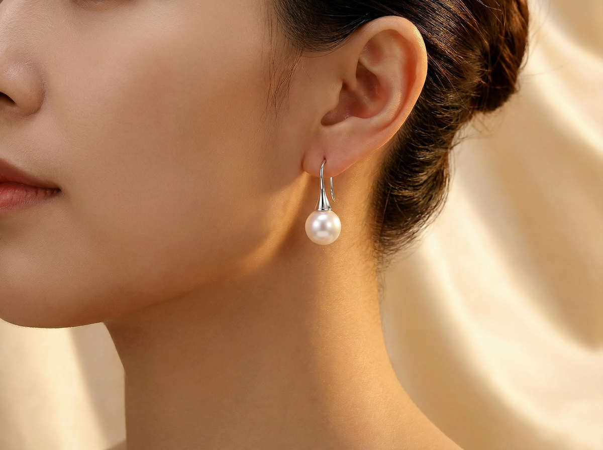 Boucles d'oreilles pendantes en argent sterling et perles