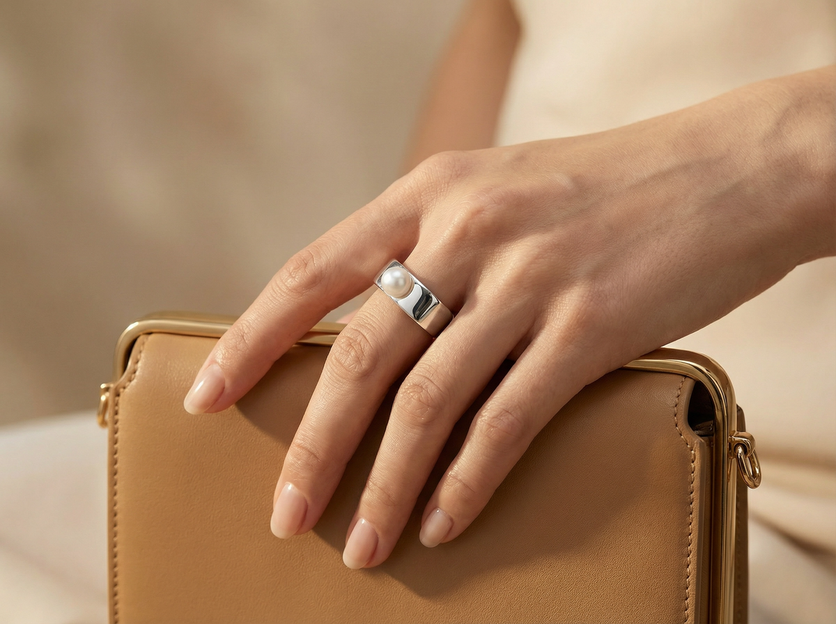 Perlage Single Pearl Open Cuff Ring