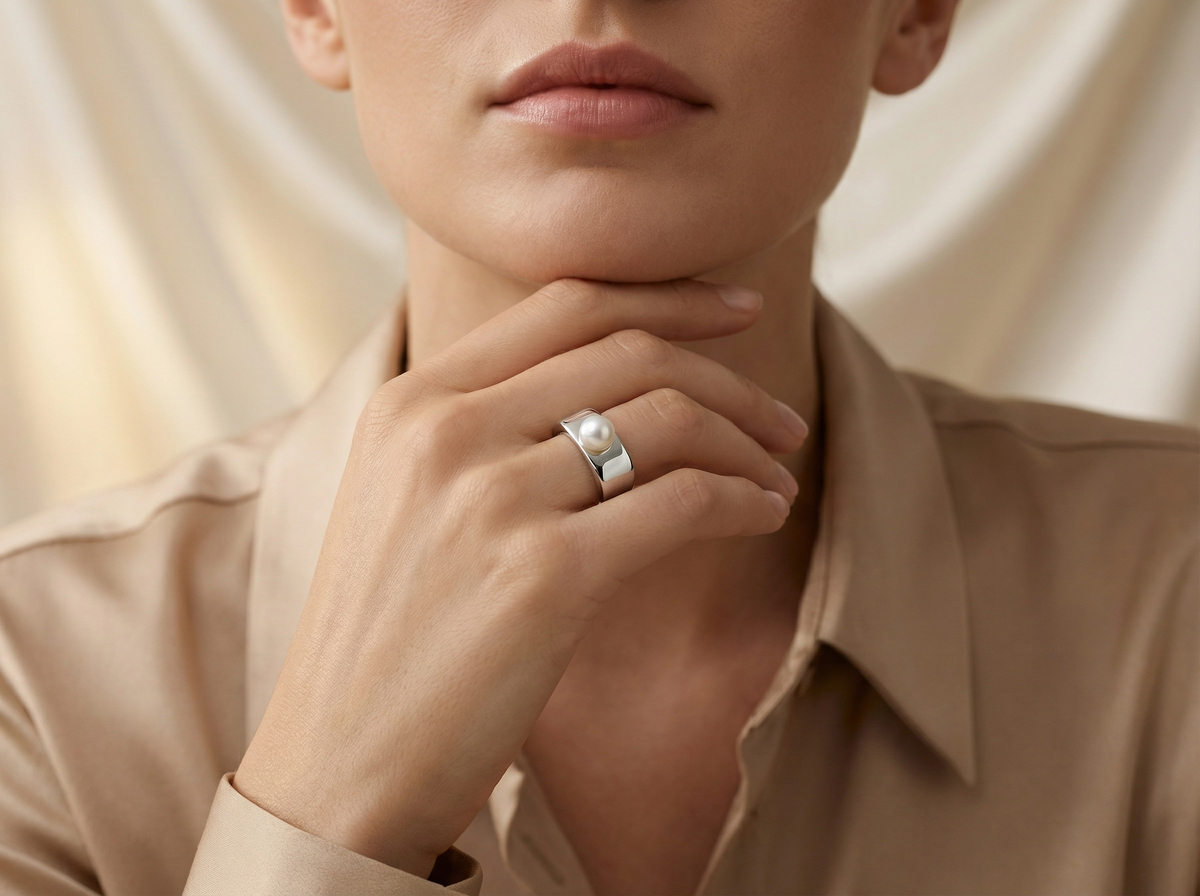 Perlage Single Pearl Open Cuff Ring