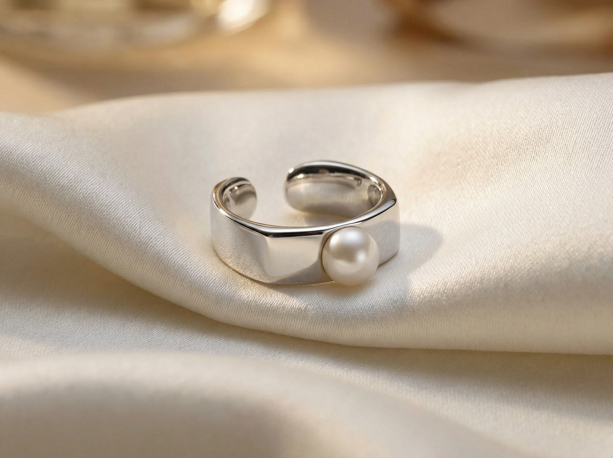 Perlage Single Pearl Open Cuff Ring