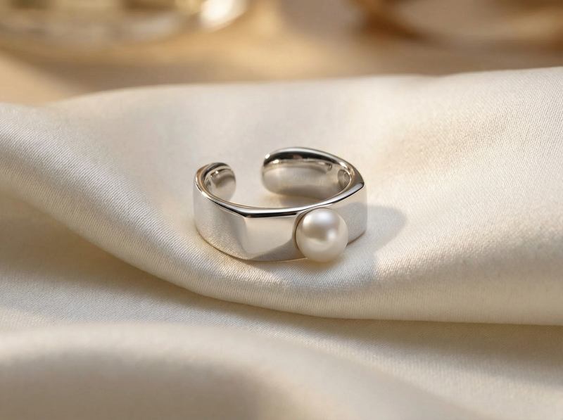 Perlage Single Pearl Open Cuff Ring