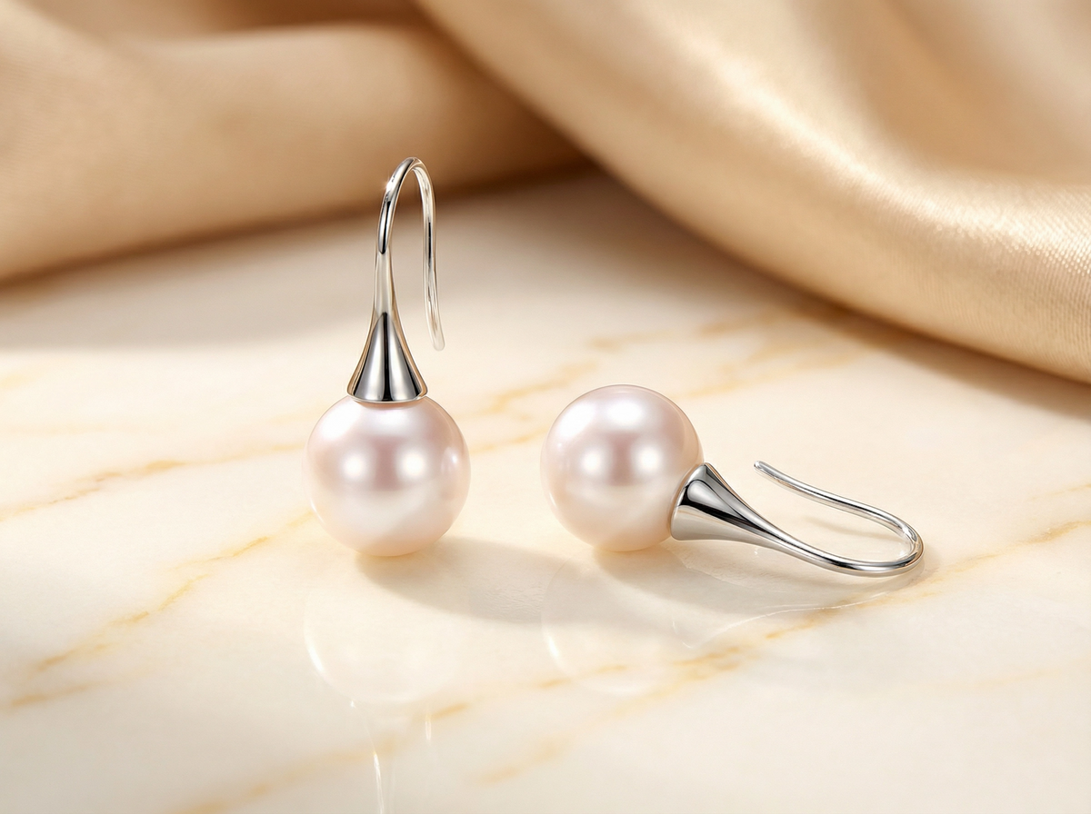 Boucles d'oreilles pendantes en argent sterling et perles
