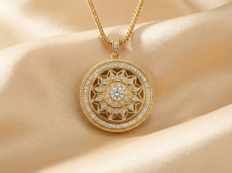 Collier avec pendentif médaillon étoile ajouré en plaqué or et oxyde de zirconium