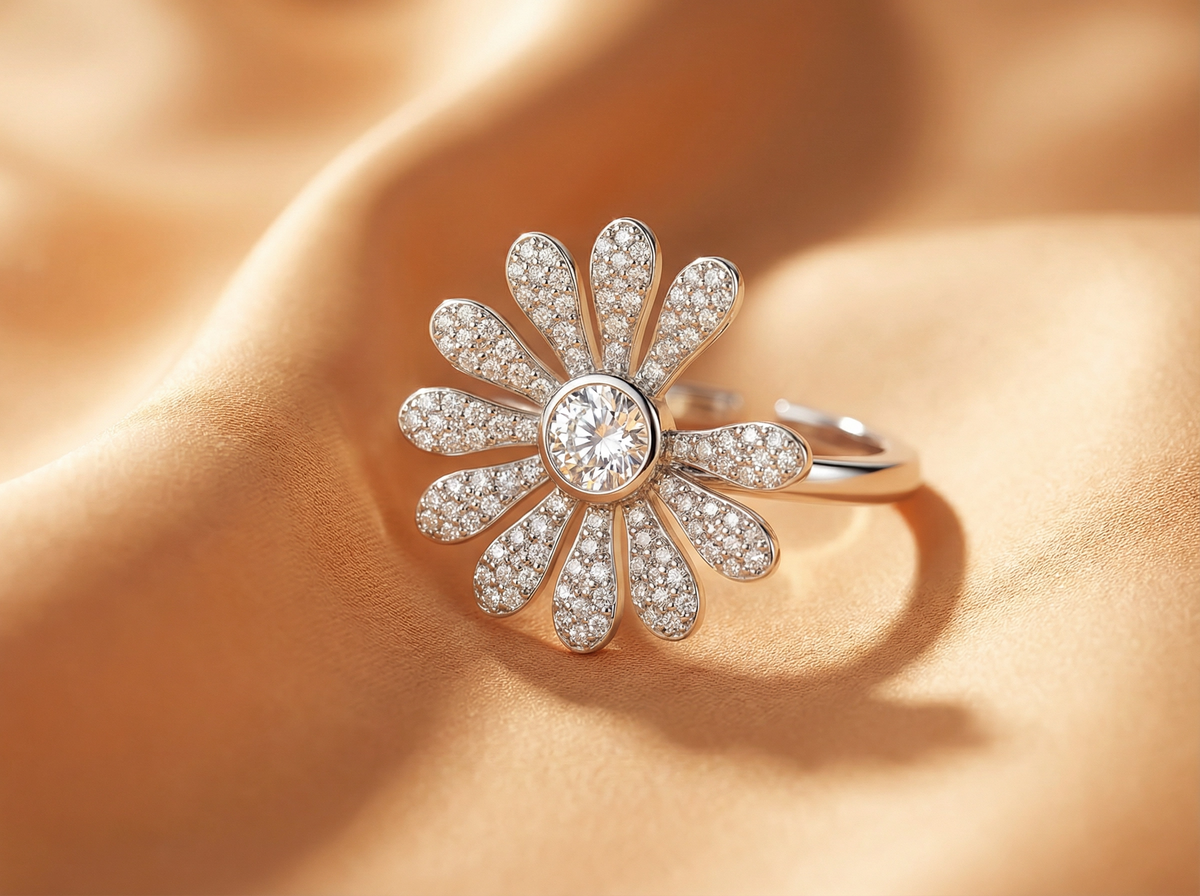 Bague originale en cristal Marguerite argentée