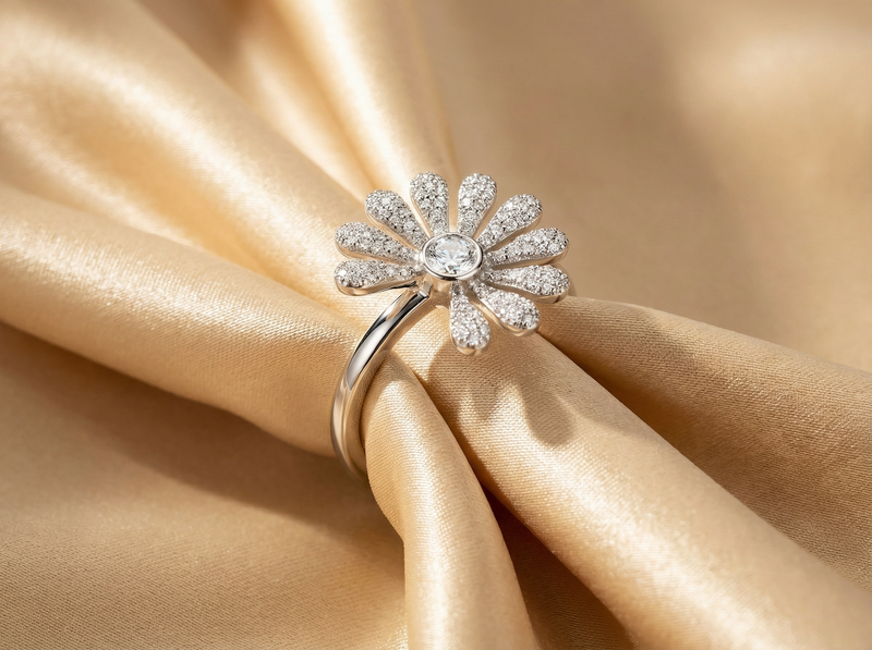 Bague originale en cristal Marguerite argentée