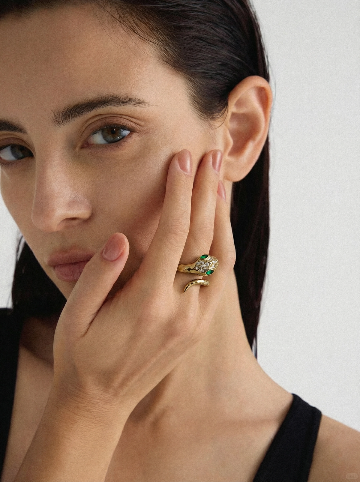 Bague ajustable Serpent aux yeux émeraude